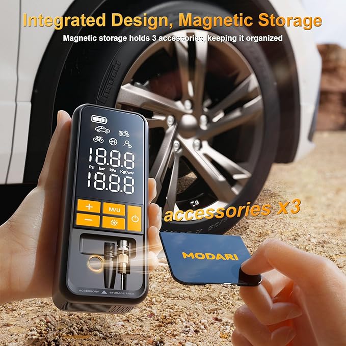 MODARI Tire Inflator Portable Air Compressor - 4X Faster 160 PSI Portable Air Pump for Cars - Cordless Tire Inflators with Gauge - Portable Tire Inflator for Car, Pickup, Bike and More