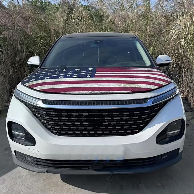 American Car Hood Cover - 59x51 in Car Hood Cover Flag Bonnet Banner with 2 Adjustable Triangular Fasteners, Universal Fit for Trucks, SUV, 250th Anniversary Flag