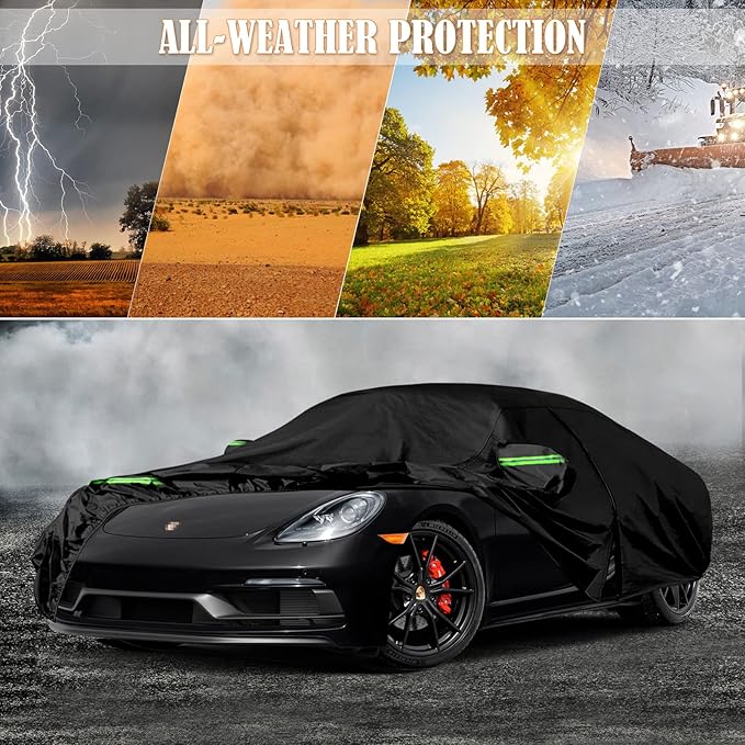 Waterproof Car Cover Replace for 1997-2025 Porsche 718 Boxster/Cayman 986/987/981, 6 Layers All Weather Full Car Covers with Zipper Door & Windproof Bands for Snow Rain Dust Hail Protection (718)