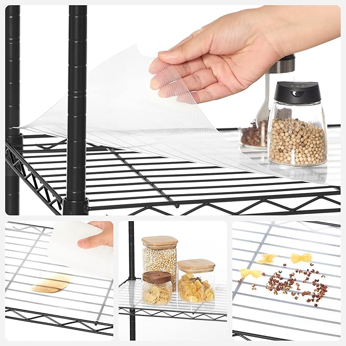 SONGMICS 6-Tier Storage Shelves, Wire Shelving Unit, Kitchen Metal Shelves, Storage Rack with Adjustable Shelves, Shelf Liners, 8 Hooks, for Garage, 13.8 x 35.4 x 69.7 Inches, Black ULGR096B01