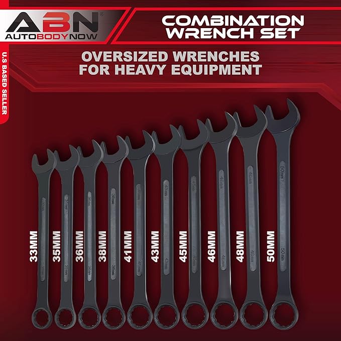 ABN Large Combination Wrench Set 33 to 50mm - Metric 10 Piece Jumbo Open End Wrench Set