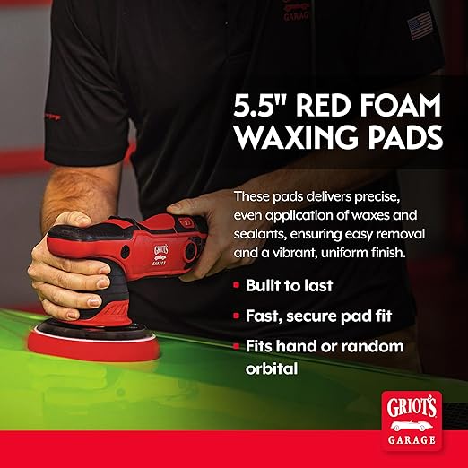 Griot's Garage 5.5” Red Foam Waxing Pads for Car Detailing, Polishing and Buffing Pads for Use with Waxes and Sealants, 10525, Set of 2