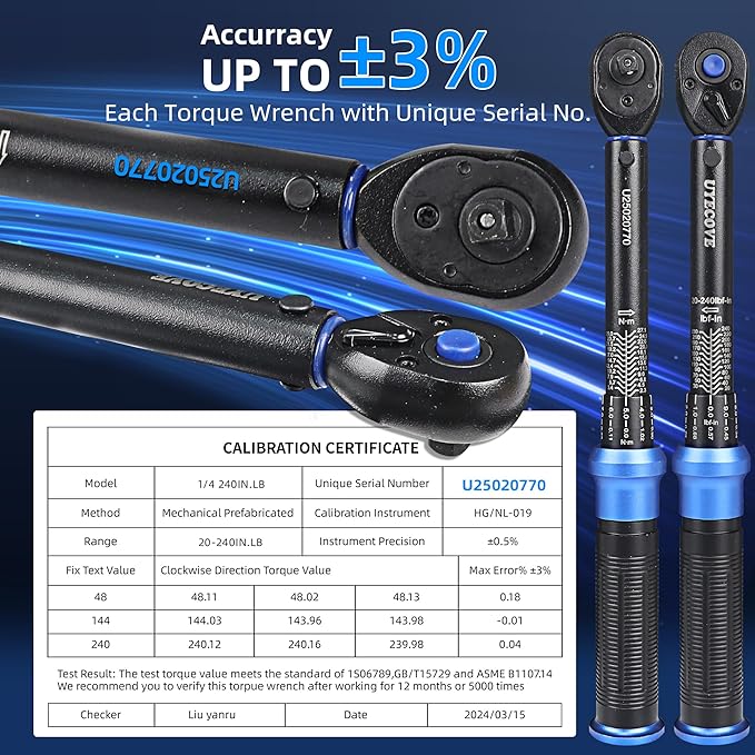 1/4-Inch Drive Click Torque Wrench, Dual-Direction Click Professional Torque Wrench 20-240IN.LB/27.12-325.44N.M, Dual Range Scales Graduated in IN.LB and N.M, Blue