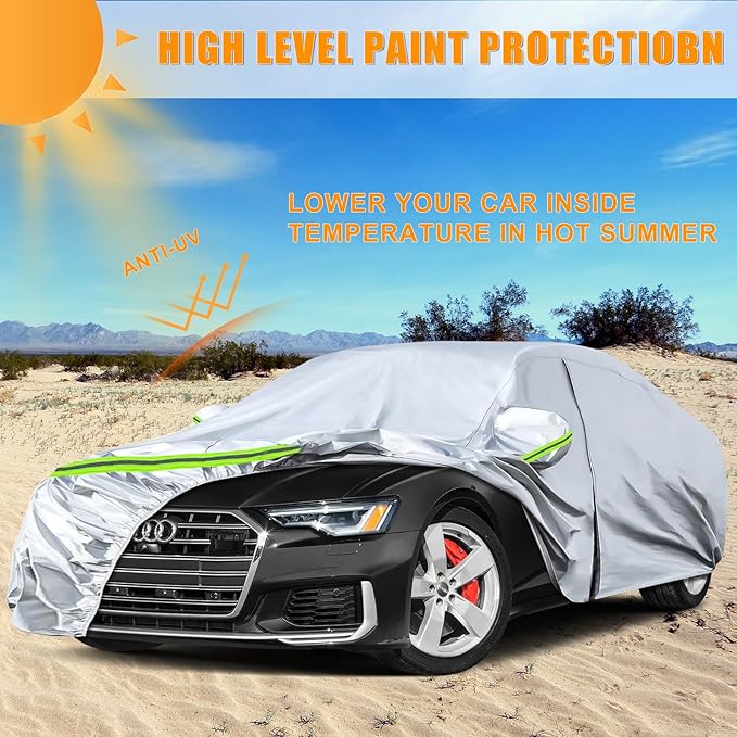 Waterproof Car Covers Replace for 2004-2025 Audi A6/S6, 6 Layers Silver All Weather Custom-fit Car Cover with Zipper Door & Windproof Bands for Snow Rain Dust Hail Protection