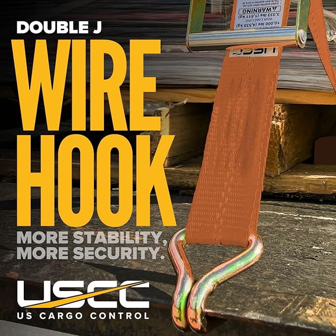 US Cargo Control Wire Hook Ratchet Straps 2 Inch x 30 Foot (10-Pack), 10,000 LBS Break Strength, Ratchet Straps Heavy Duty with Double J Hooks, Orange Cargo Tie Downs for Flatbed Trailers and Trucks