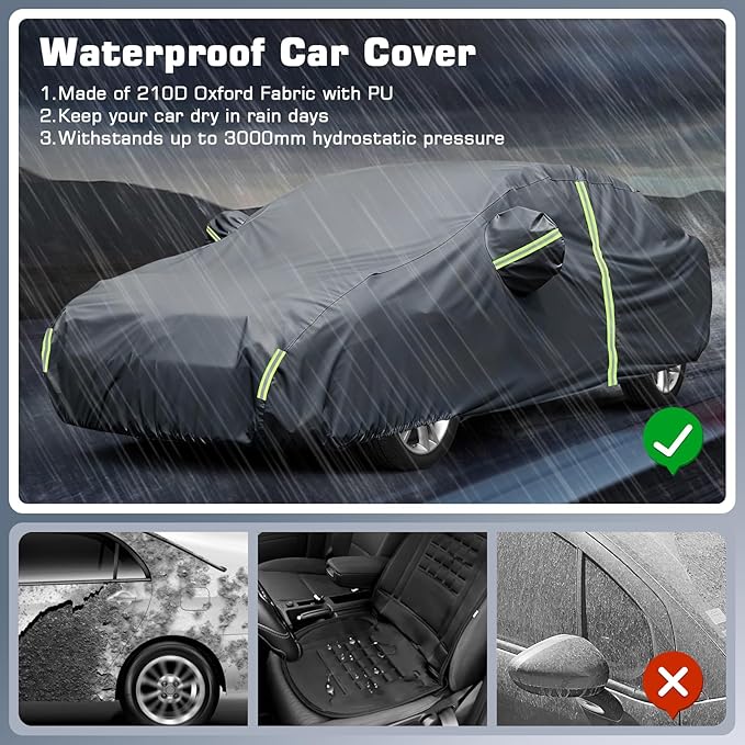 Waterproof Car Cover for 2011-2025 VW Jetta, All Weather Sedan Outdoor Sun UV Rain Dust Snow Wind Protection Cover for Automobiles with Zipper Door & Windproof Bands (Gery)