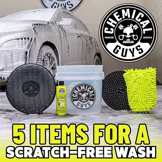 Chemical Guys CWS_101_64BK Car Wash Detailing Bucket, Mitt & Accessories Bundle (6 Items) Featuring Maxi-Suds II Foaming Car Wash Soap 64 oz (.5 Gal) Cherry Scent - Works on Cars, Trucks, SUVs, & More