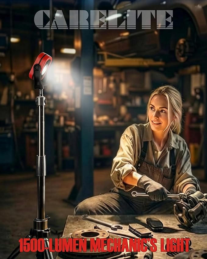 Magnetic Work Light, 1500 Lumens – Dual LED Mechanic Light, 5200mAh Rechargeable, 4 Modes, Strong Magnetic Base, Portable Shop Light for Auto Repair, Inspection & Jobsites (Red)
