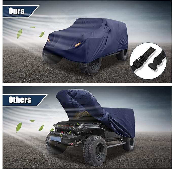 X AUTOHAUX SUV Car Cover Fit for Jeep Wrangler JK JL 4 Door 2007-2021 Outdoor Waterproof Sun Dust Wind Snow Protection 210D Oxford with Driver Door Zipper Navy Blue