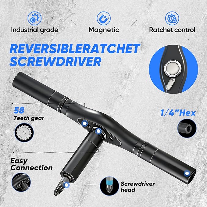 Saker 42-in-1 Magnetic Screwdriver Set for Father’s Day Gift, Screwdriver Set with T Handle & Storage Case, for Men Gift, Furniture, Computer, Bicycle, and DIY Grey