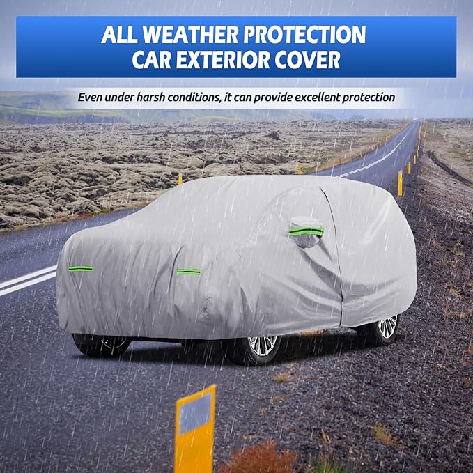 Car Cover Fit for Chevrolet Tahoe 4 Door 2007-2026, Migaven Waterproof Full Exterior Cover Sun Rain Protection with Door Zipper and Cotton Lining, Silver