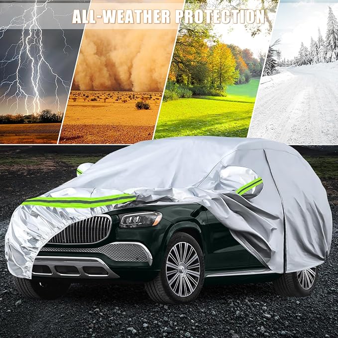 Waterproof Car Covers Replace for 2006-2025 Mercedes Benz GL/GLS Class 450, 450d, 6 Layers Silver All Weather Car Cover with Zipper Door & Windproof Bands for Snow Rain Dust Hail Protection
