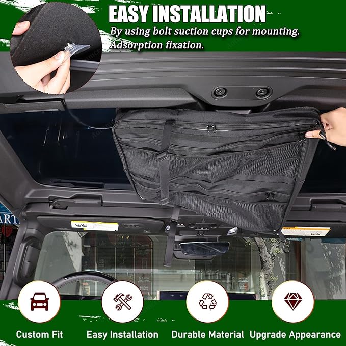 Sunroof Storage Bags for Hummer EV SUV/SUT 2022-2026, Overhead Storage Organizer Cargo, 600D Oxford Overhead Storage Bag/Waterproof/Foldable/Top Sunshade with Hardtop Suction fixing (A)