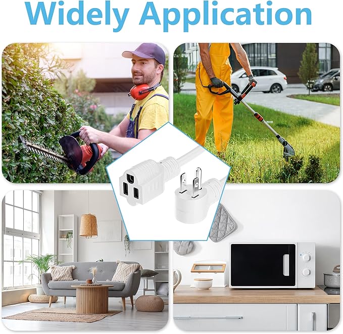Extension Cord 6 FT, 3 Prong Extension Power Cord, 90 Degree Right Angle Plug Design, 16/3 Gauge Flexible Cold, 13A 1625W 16AWG, Save Space 3 Prong Electric Cord, ETL, White Cable with 25 Cable Ties