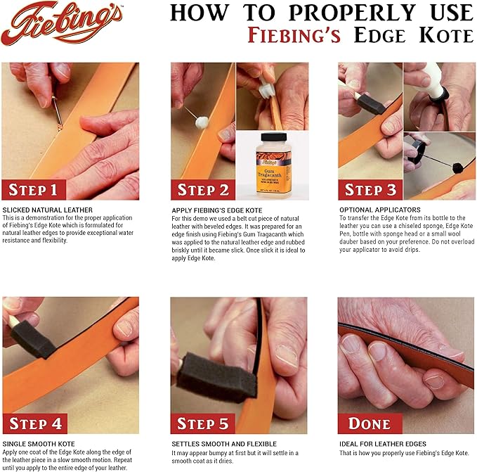Fiebing's Edge Kote (4oz, Mahogany) - Leather Edge Paint for Shoes, Furniture, Purses, Couches, Belts - Flexible, Water Resistant, Semi Gloss Color Coating Leather Dye to Protect Natural Edges