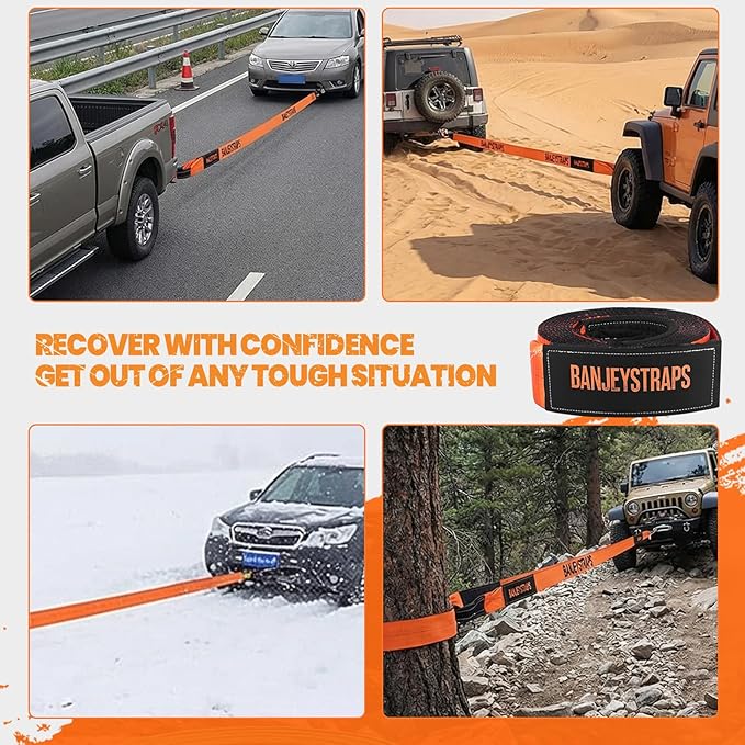 4" x20' Complete Recovery Kit with 2" Hitch Shackle - 45,000 lb Tow Strap, D-Rings, Locking Pin & Bag for Truck, Jeep & Off-Road Emergency-Orange