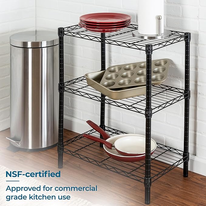 Honey-Can-Do 3-Tier Heavy Duty Adjustable Shelves, Metal Storage Rack With 250-lb Shelf Capacity, Black, 14" W x 24" L x 30" H