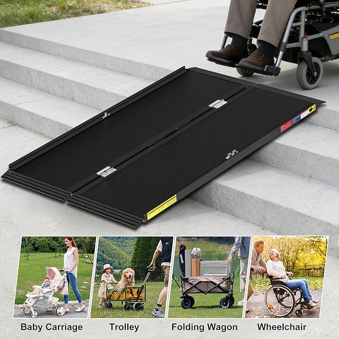 5 FT Portable Wheelchair Ramp with Quick-Lock, Black Seamless Non-Slip Aluminum Folding Handicap Ramp,Threshold Ramp for Doorways, Wheel Chair Ramp for Home Steps
