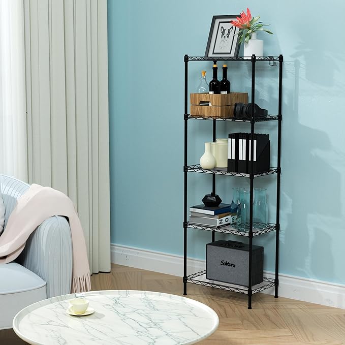 WORKPRO Storage Shelves, 5-Tier Metal Shelving, Garage Wire Rack, 17-3/8"W x 11-1/2"D x 51-1/2"H, 550 LBS Load Capacity, Standing Food Shelving Unit, Adjustable Shelf for Kitchen Pantry Closet Garage