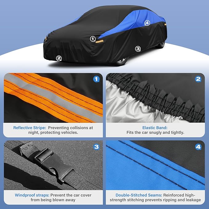 Ford Car Cover Custom Fit Ford Taurus Waterproof All Weather, Lightweight Full Exterior Cover for Automobiles Outdoor Sun UV Rain Dust Snow Wind Protection.