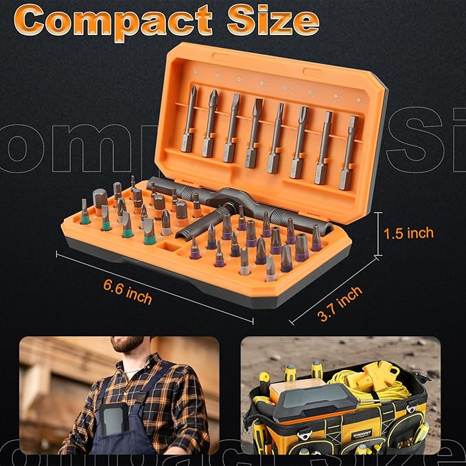 42 In 1 Magnetic Ratchet Screwdriver Set, T Handle Ratcheting Screwdriver Set with Storage Case, Multi Bits, Repair Kit for Computer, Eyeglass, Bicycles, Watch, Furniture, DIY (Orange)