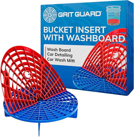 Grit Guard The Original Bucket Insert with Washboard Combo | Removes Dirt from Wash Mitt for Detailing | Car Wash Bucket Insert & Washboard | Red/Blue