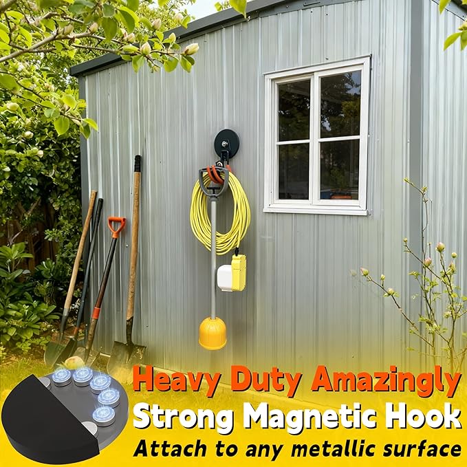 ULIBERMAGNET New Upgraded Ultra-Strong Magnetic Hooks,2 Pack Heavy Duty Ultimate Magnetic Hooks with 40LB Hold for Extension Cord, Hose, Rope, D-Handle Tools, Garden Tools (Orange/3.46inch)