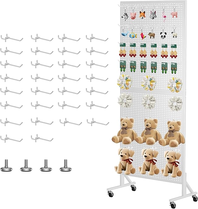 Pegboard Hooks 30Pcs,Metal J Hooks Kit Assortment for Pegboard Display Standing, Fit 1-inch Hole Spacing Pegboard for Retail,Market and Shows (30Pcs White)