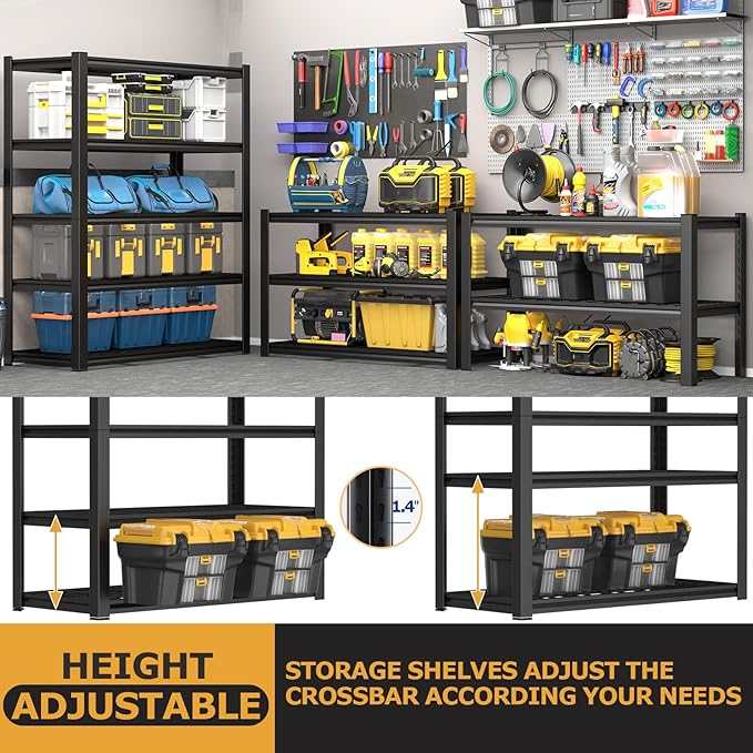 5-Tire Garage Shelving Units Storage Shelves Rack, 72 Inches Height Heavy Duty Adjustable Steel 5000 lbs Metal Shelf for Basement, Garage Organization (Iron Grid Layer, 72" H x 59" W x 24" D)