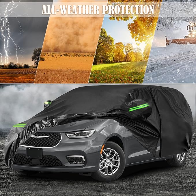 Waterproof Car Cover Replace for 2008–2025 Chrysler Town & Country, Chrysler Pacifica and Dodge Grand Caravan Minivan, 6 Layers All Weather Car Cover with Zipper Door for Snow Rain Dust Protection