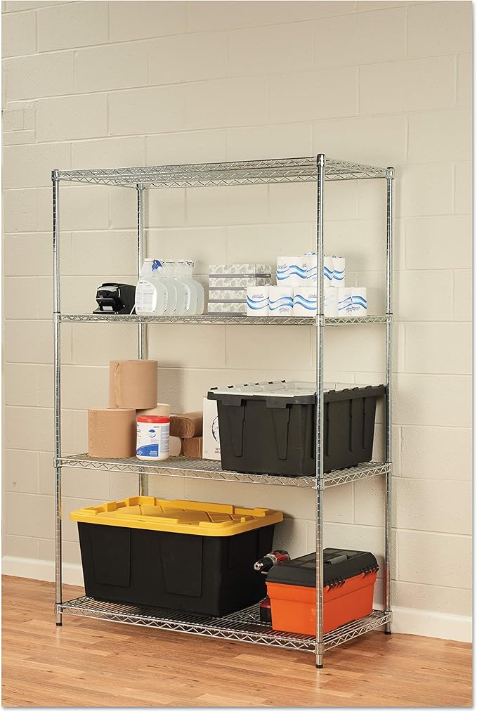 Alera ALE Industrial Heavy-Duty Wire Shelving Starter Kit, 4-Shelf, 48w x 24d x 72h, Silver