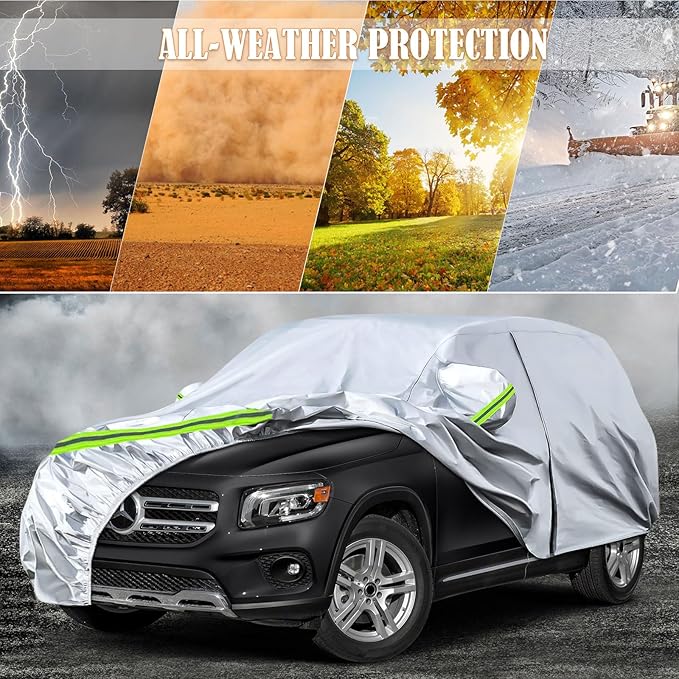 Waterproof Car Covers Replacement for 2019-2025 Mercedes-Benz GLB, 6 Layers Silver All Weather Custom-fit Car Cover with Zipper Door & Windproof Bands for Snow Rain Dust Hail Protection