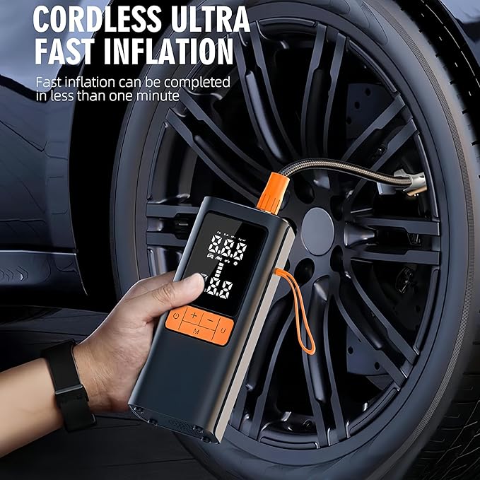 Tire Inflator Portable Air Compressor - 150PSI with Digital Dual-Value Display & LED Light, 12V DC for Cars, Motorcycles, Bicycles, Balls, etc.
