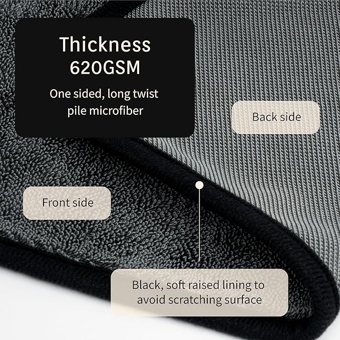 Twist Pile Car Drying Detailing Soft Microfiber Towel 620GSM (1-Pack, 23.6" x 19.7")