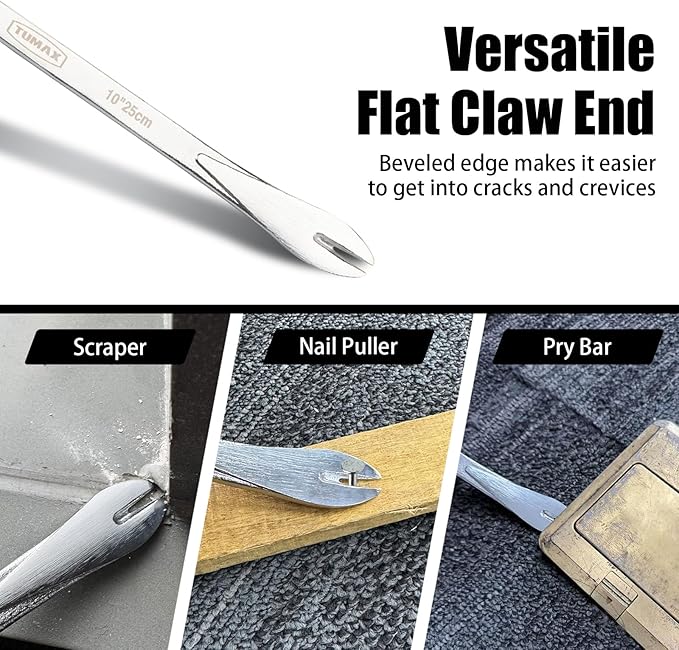 Nail Puller Cats Paw Pry Bars (Sliver, 10 inch (340g) Mini Crowbar with Cats Paw Nail Remover, High Carbon Steel Crowbar Tool for Home Remolding & Woodworking