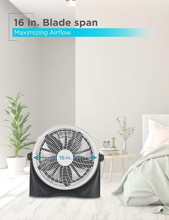 BLACK+DECKER High Velocity Floor Fan, 15.6" Diameter Freestanding Fan, 5 Plastic Blades, 3-Speeds, 90-Degree Tilt Adjustment, For Use In Bedroom, Home or Office, 5.5 lbs., Gray/Black, BFF16B