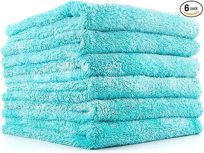 The Rag Company - Eagle Edgeless 450 (6-Pack) Professional Korean 70/30 Blend Super Plush Microfiber Detailing Buffing Polishing Drying Towels for Cars 16x16 in, Teal Blue