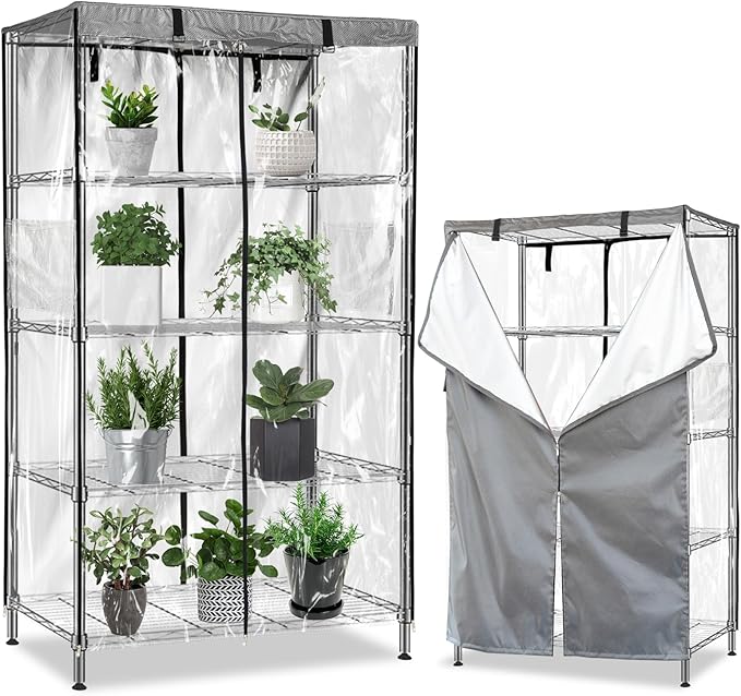 okcool Waterproof Shelf Cover,600D Heavy Duty Wire Shelving Unit Cover,Three Side See Through Panel Clearly Visible (Fits 48" Wx24 Dx72 H Shelves)