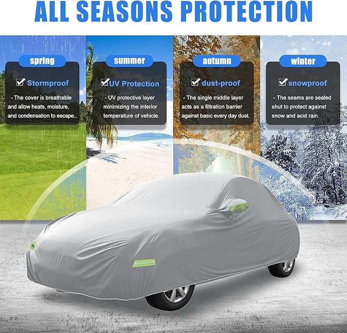 X AUTOHAUX for Volkswagen New Beetle Cover Car Cover for Volkswagen New Beetle 1998-2019 Outdoor Full Car Cover All Weather Protection with Zipper Silver Tone