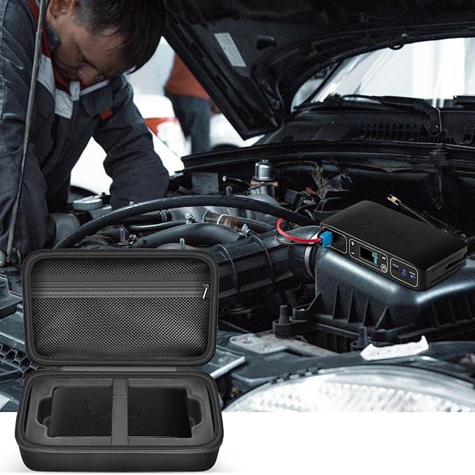 Case for Halo Bolt 58830/57720/ Air 58830/ ACDC Max 55500 mWh/ Air + Portable Emergency Power Kit, Storage Holder for Air Nozzles, Extra Accessory, Car Jump Starter, and Charger- Black (Box Only)