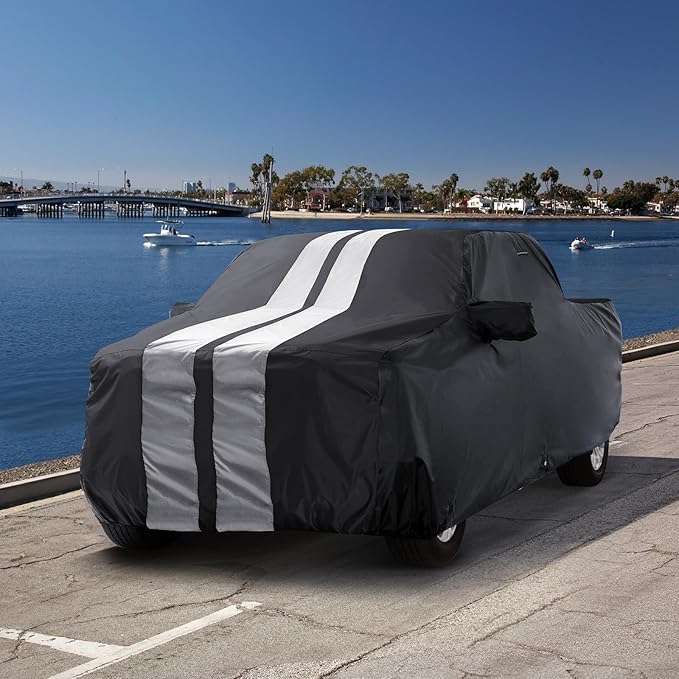 iCarCover Premium Truck Cover for 2006-2026 Honda Ridgeline Crew Cab, 5.3 ft. Short Bed Heavy Duty Waterproof All Weather Automobiles Custom Fit Exterior UV Snow Rain Protection (Stripe - Black/Gray)