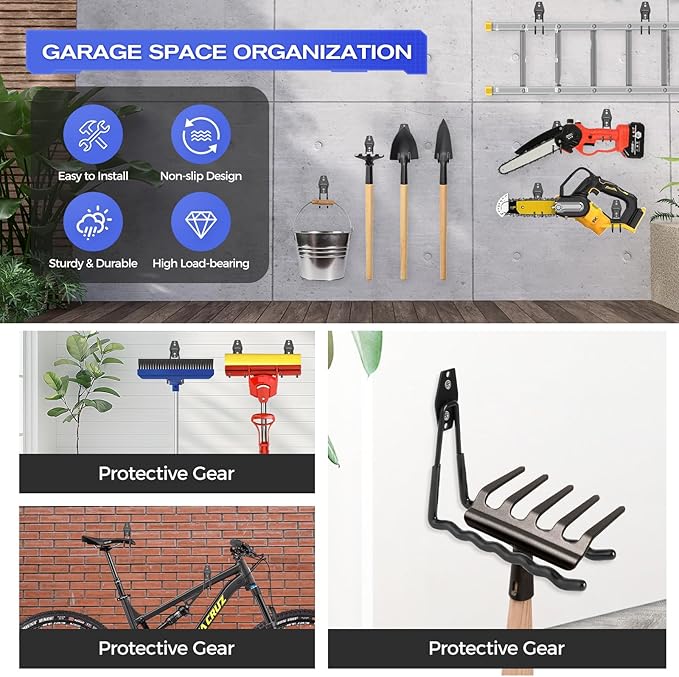 15 Packs Garage Hooks Heavy Duty, Garage Storage Hooks with Nylon Straps, Garage Organization Wall Hooks for Hanging Power and Garden Tools, Ladders, Hose, Ropes, Bulk Items,Bike Hooks for Garage