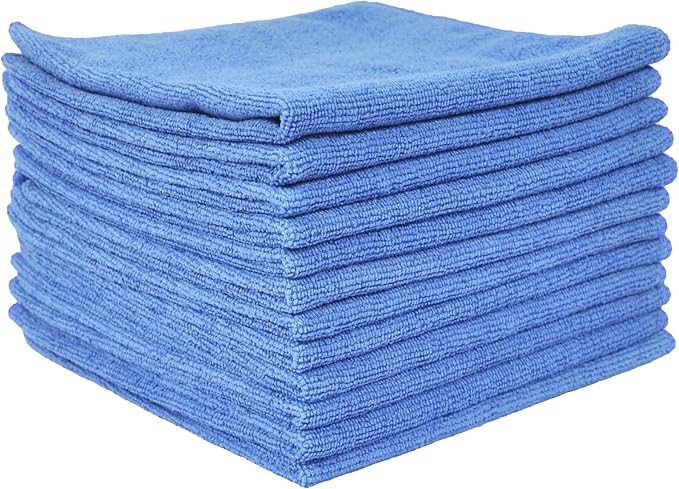 Eurow Utility 240 GSM Terry Weave Microfiber Cleaning Towels for Home, Auto, Boat, RV, Garage, Shop, Streak-Free, Scratch-Free, Reusable, Multi-Surface, Ultra Absorbent, 16x16 Inch, 12-Pack, Blue