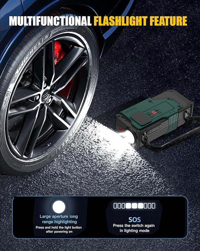 Cordless Tire Inflator Portable Air Compressor - 8000mAh & 12V DC Dual Power, 8X Faster, 150 PSI Air Pump for Car Tires, Bicycle, Motorcycle, Ball, with Pressure Gauge, LED Light, Auto Shut-Off