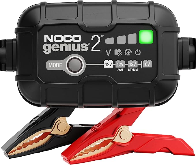 NOCO GENIUS2: 2A 6V/12V Smart Battery Charger – Automatic Maintainer, Trickle Charger & Desulfator with Overcharge Protection & Temperature Compensation – for Lead-Acid & Lithium Batteries