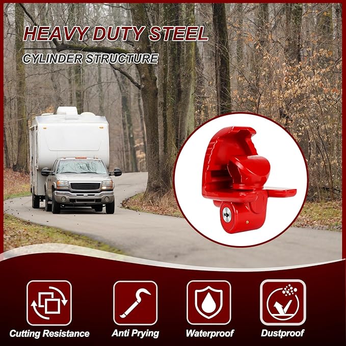 Cenipar Trailer Hitch Lock Universal Size Fit 1-7/8", 2", and 2-5/16" Couplers, Heavy Duty Steel, for Vehicles, Trailers, and RVs(Red)