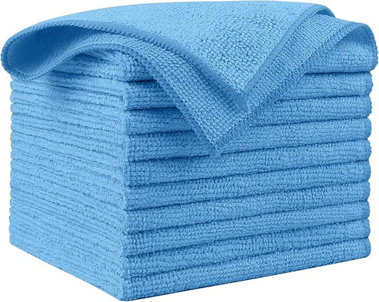 AIDEA Microfiber Cleaning Cloth Blue 10PK, Microfiber Towels for Cars, Premium Car Cloths, Dusting Cloth Lint Free Cleaning Rags for SUVs, House, Kitchen, Window, Workshops,12×12"