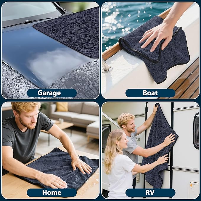 4PCS Car Drying Towel Microfiber Detailing Kit - 36x24 in Car Towels Cleaning Supplies, Reusable Shammy Quick Dry Cloth for Carwash, for Auto, Boat, RV, Garage & Home, Scratch-Safe Absorbent Cleaning