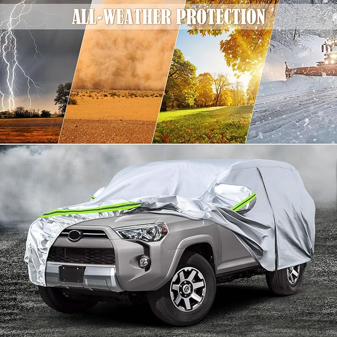 Waterproof Car Covers Replace for 2002-2024 Toyota 4Runner, 6 Layers Sliver All Weather Custom-fit Car Cover with Zipper Door for Snow Rain Dust Hail Protection (4Runner)