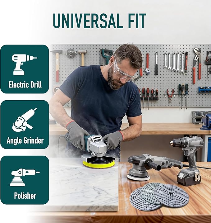 9 PCS 7 Inch Diamond Polishing Pads Kit Wet/Dry 50-10000 Grit for Concrete,Stone Edge,Granite,Tile,Marble,Rock,Countertop,Quartz,for Drill Grinder Polisher
